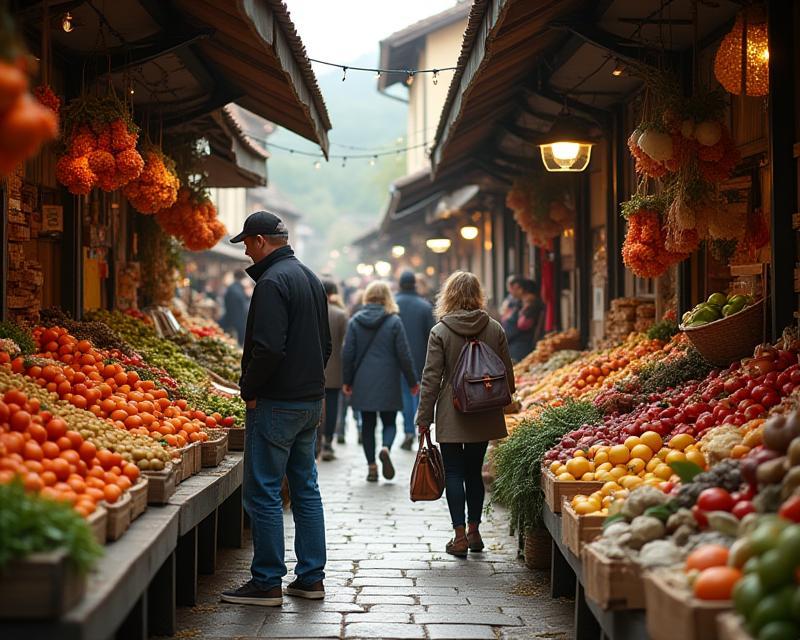 Vizită la o piață locală vibrantă în timpul unui tur culinar.